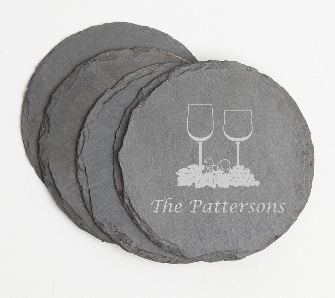 Personalized Slate Coasters Round Engraved Slate Coaster Set DESIGN 5 SCSR-005
