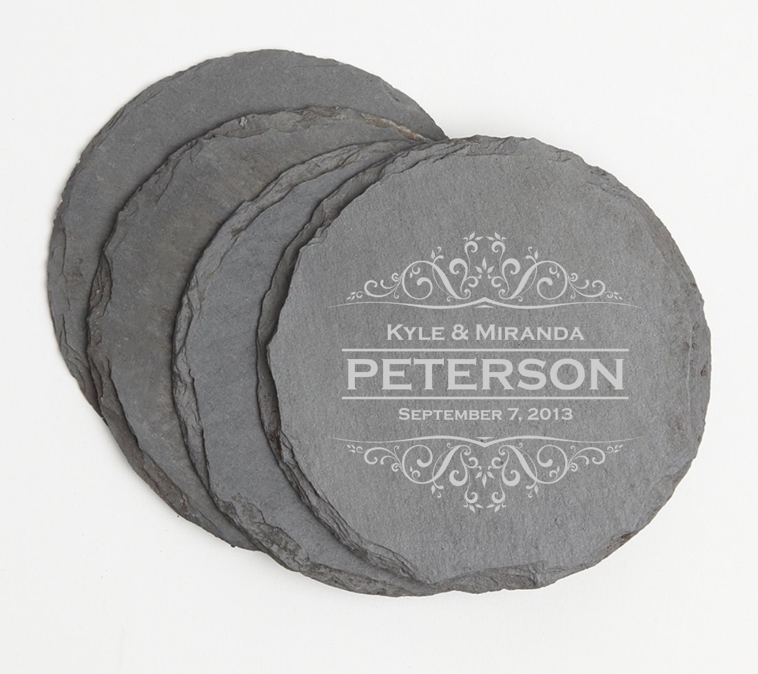 Personalized Slate Coasters Round Engraved Slate Coaster Set DESIGN 7 SCSR-007