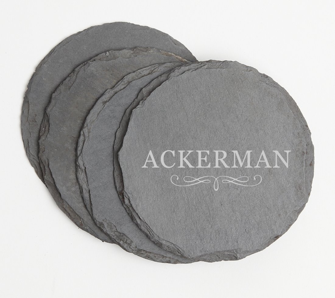 Personalized Slate Coasters Round Engraved Slate Coaster Set DESIGN 8 SCSR-008