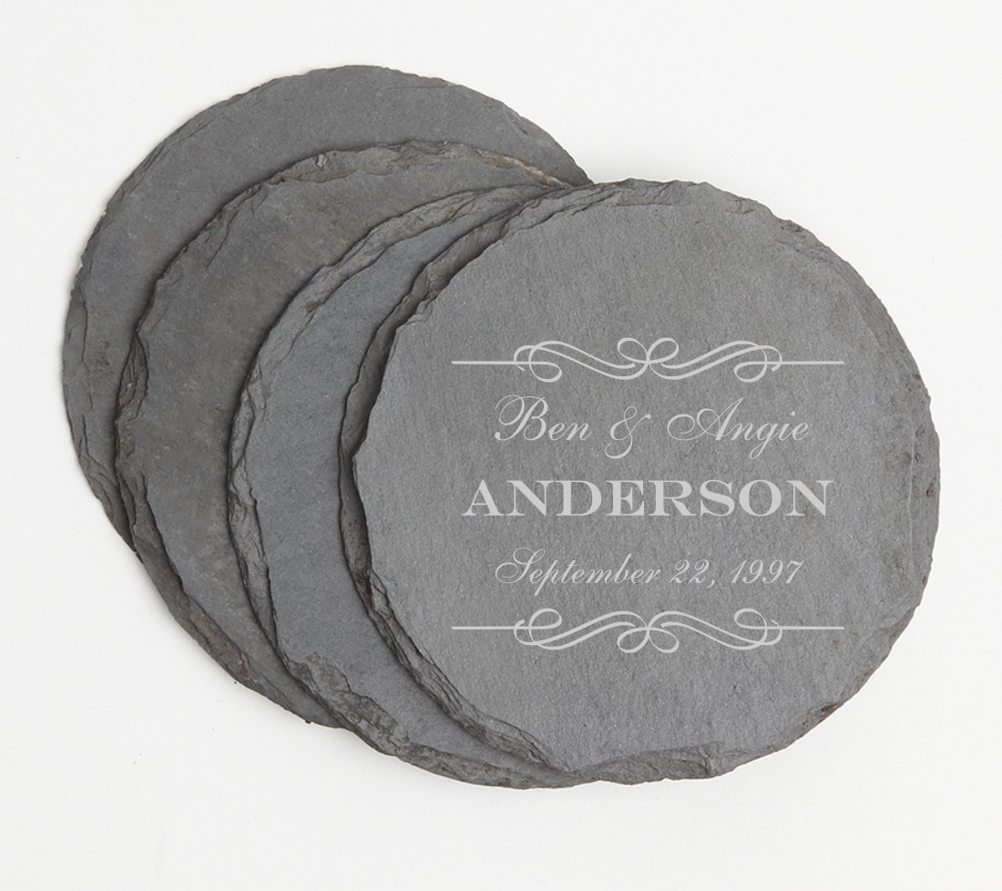 Personalized Slate Coasters Round Engraved Slate Coaster Set DESIGN 9 SCSR-009