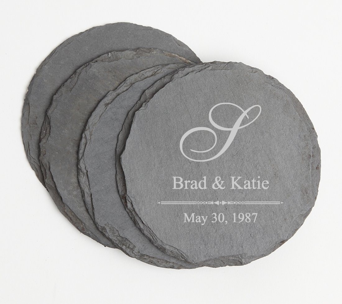 Personalized Slate Coasters Round Engraved Slate Coaster Set DESIGN 11 SCSR-011