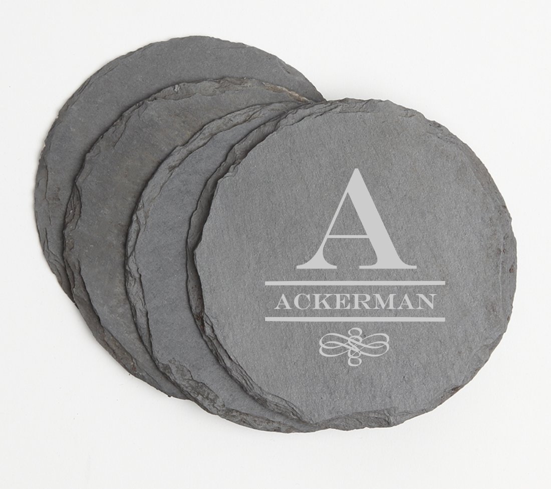 Personalized Slate Coasters Round Engraved Slate Coaster Set DESIGN 12 SCSR-012