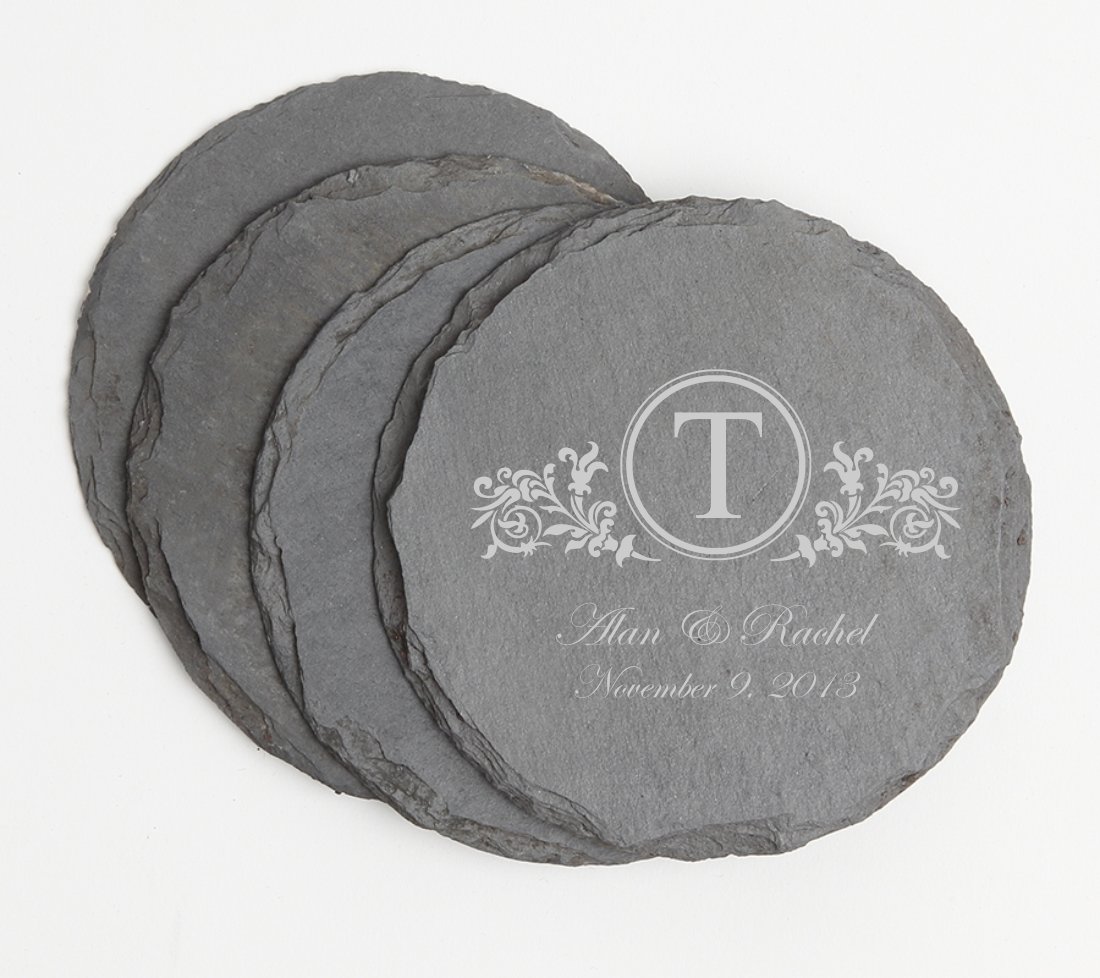 Personalized Slate Coasters Round Engraved Slate Coaster Set DESIGN 15 SCSR-015