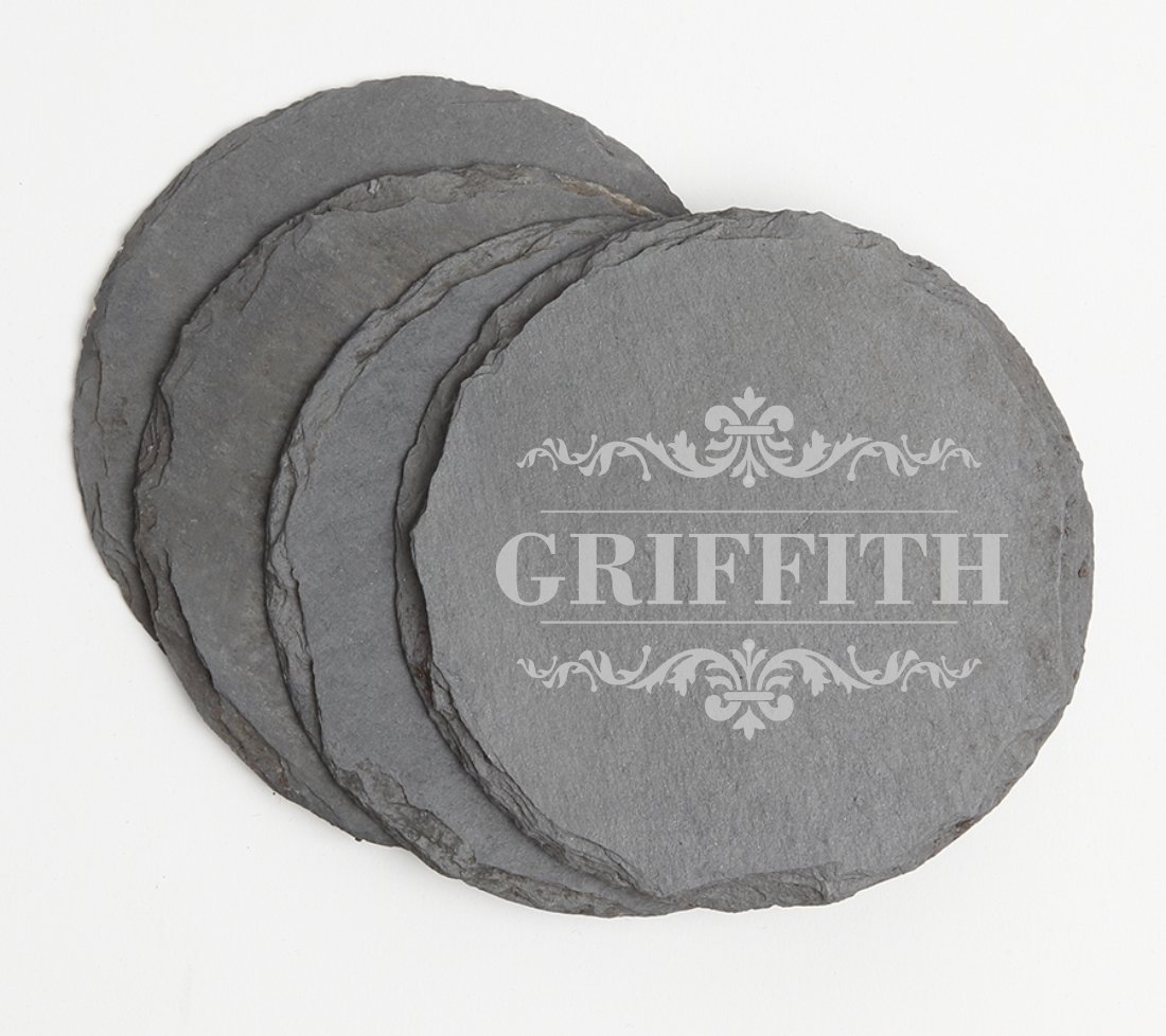 Personalized Slate Coasters Round Engraved Slate Coaster Set DESIGN 16 SCSR-016