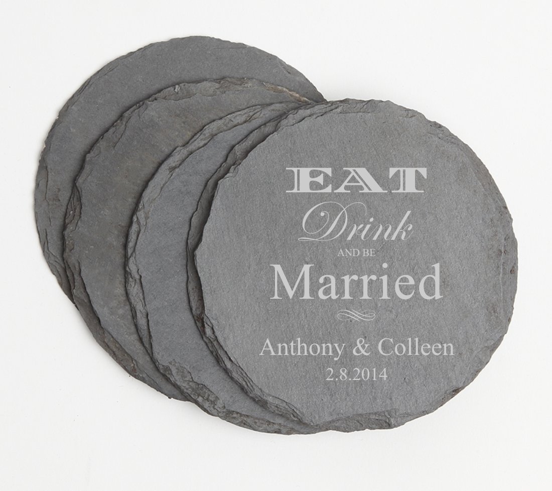 Personalized Slate Coasters Round Engraved Slate Coaster Set DESIGN 17 SCSR-017