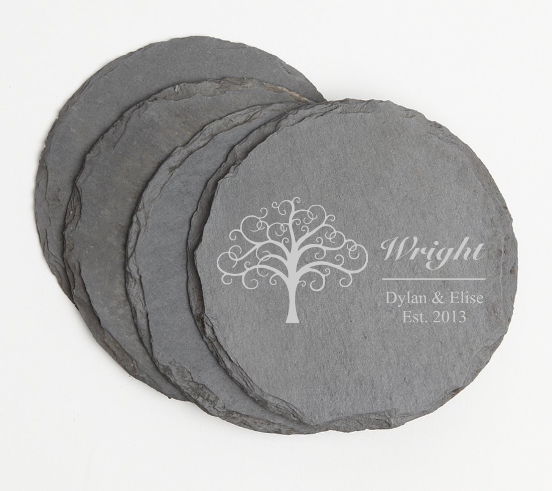 Personalized Slate Coasters Round Engraved Slate Coaster Set DESIGN 18 SCSR-018
