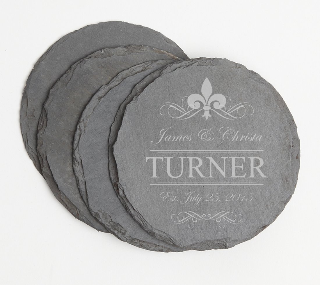 Personalized Slate Coasters Round Engraved Slate Coaster Set DESIGN 20 SCSR-020