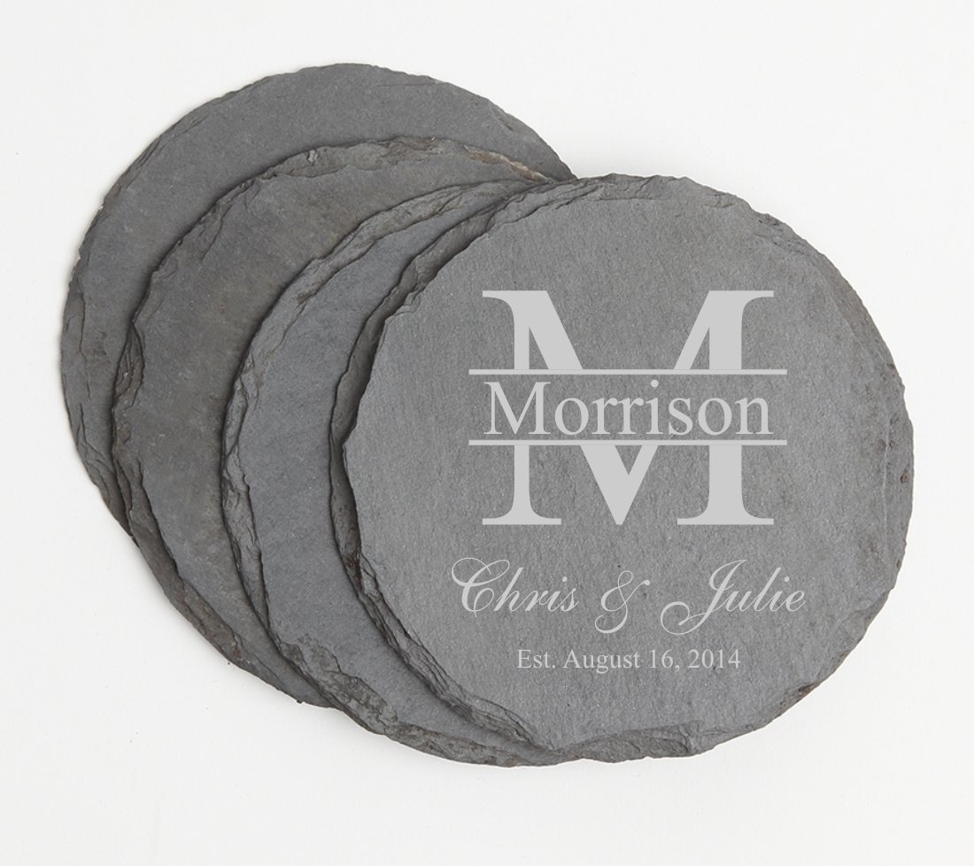 Personalized Slate Coasters Round Engraved Slate Coaster Set DESIGN 24 SCSR-024