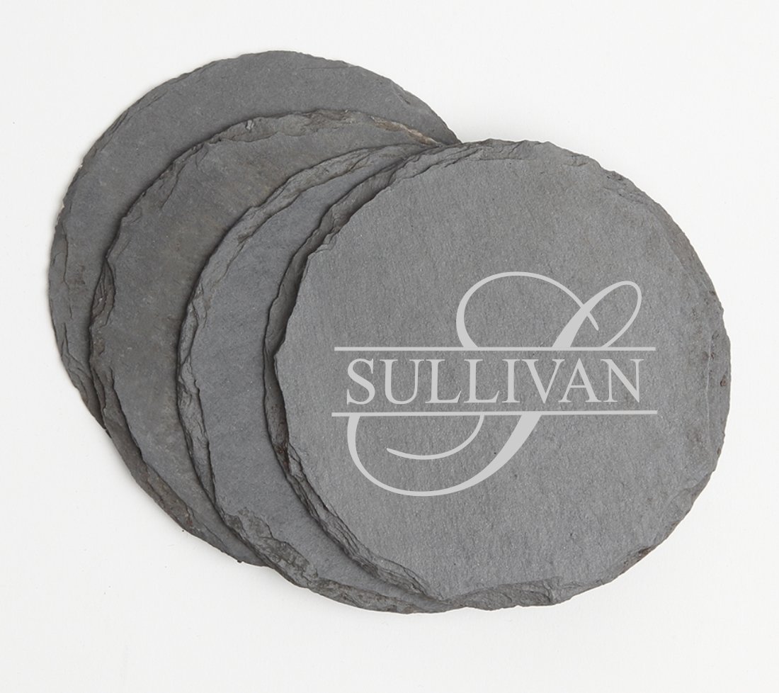 Personalized Slate Coasters Round Engraved Slate Coaster Set DESIGN 25