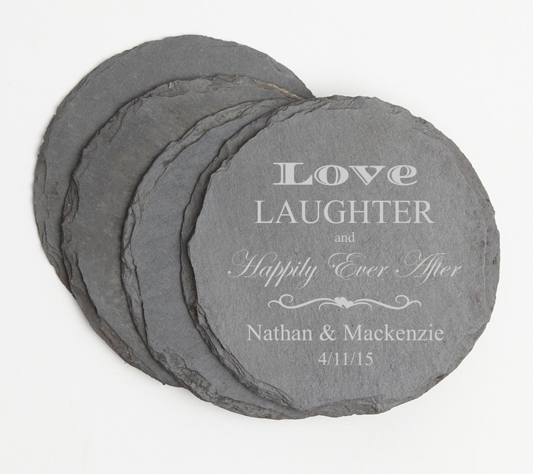 Personalized Slate Coasters Round Engraved Slate Coaster Set DESIGN 26 SCSR-026