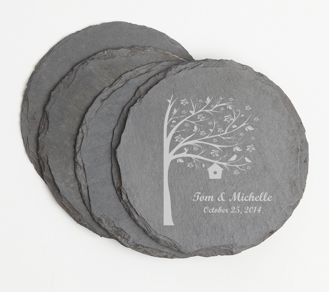 Personalized Slate Coasters Round Engraved Slate Coaster Set DESIGN 27 SCSR-027