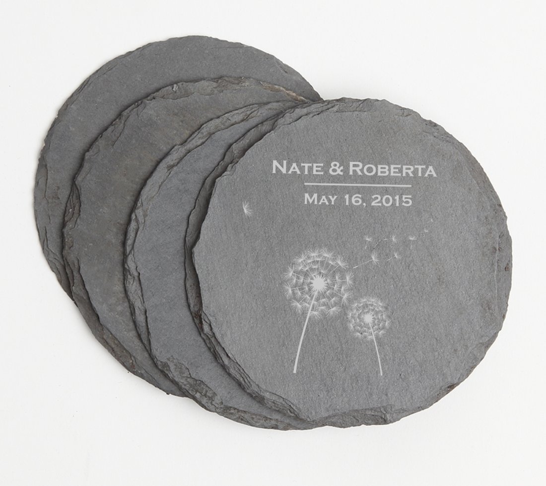Personalized Slate Coasters Round Engraved Slate Coaster Set DESIGN 28 SCSR-028