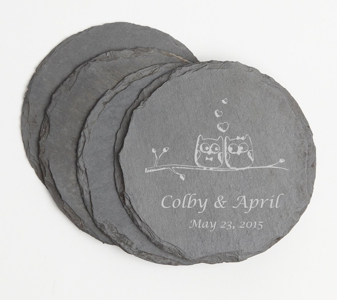 Personalized Slate Coasters Round Engraved Slate Coaster Set DESIGN 29 SCSR-029