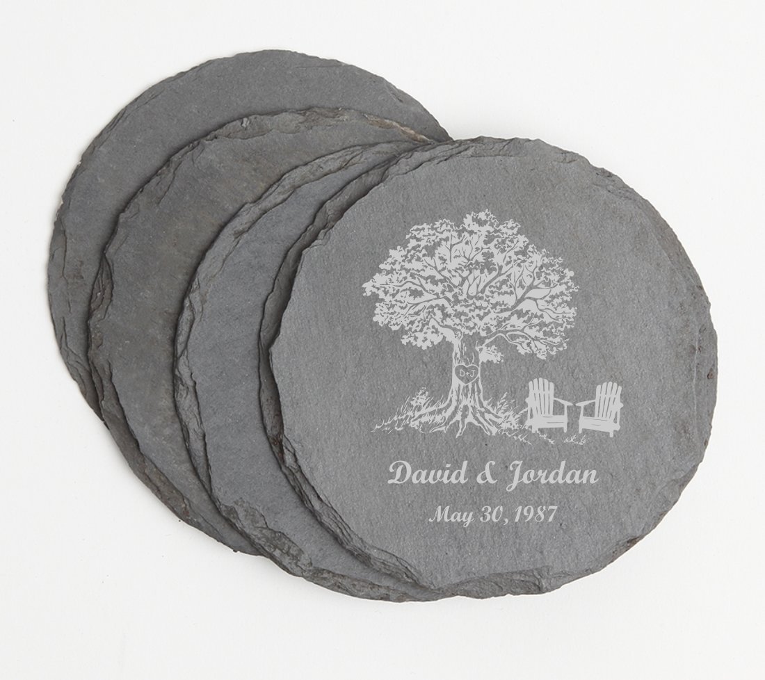 Personalized Slate Coasters Round Engraved Slate Coaster Set DESIGN 31 SCSR-031