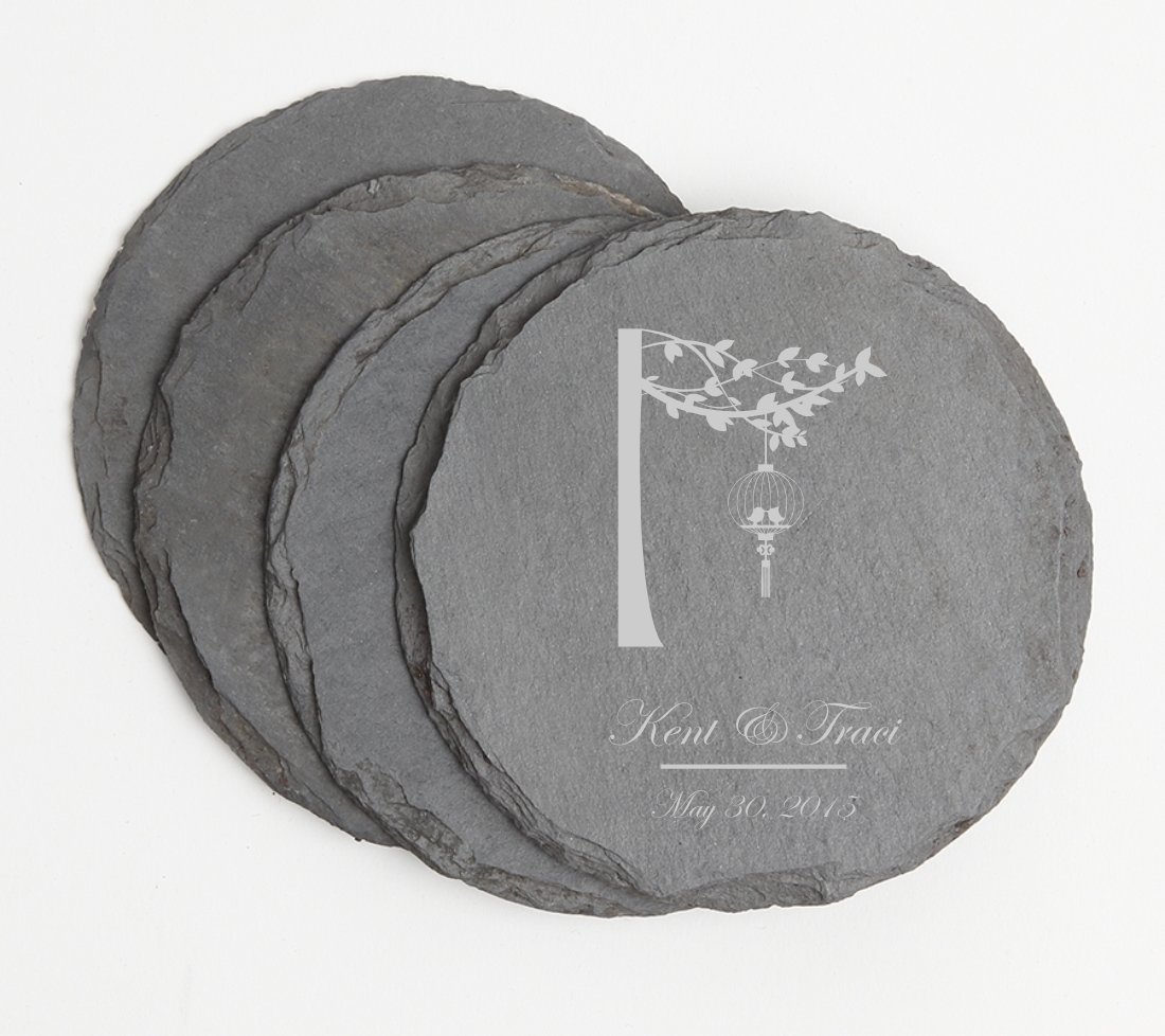 Personalized Slate Coasters Round Engraved Slate Coaster Set DESIGN 32 SCSR-032