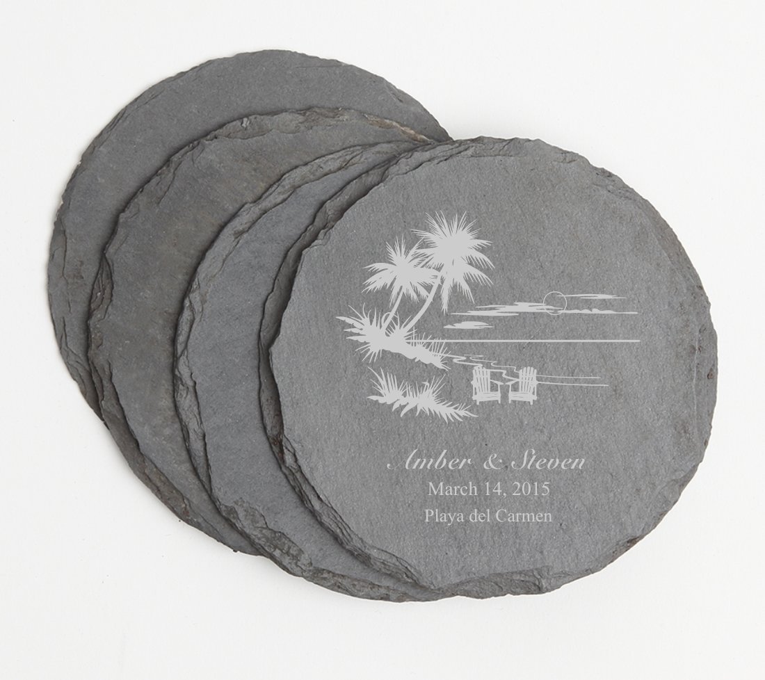 Personalized Slate Coasters Round Engraved Slate Coaster Set DESIGN 33 SCSR-033