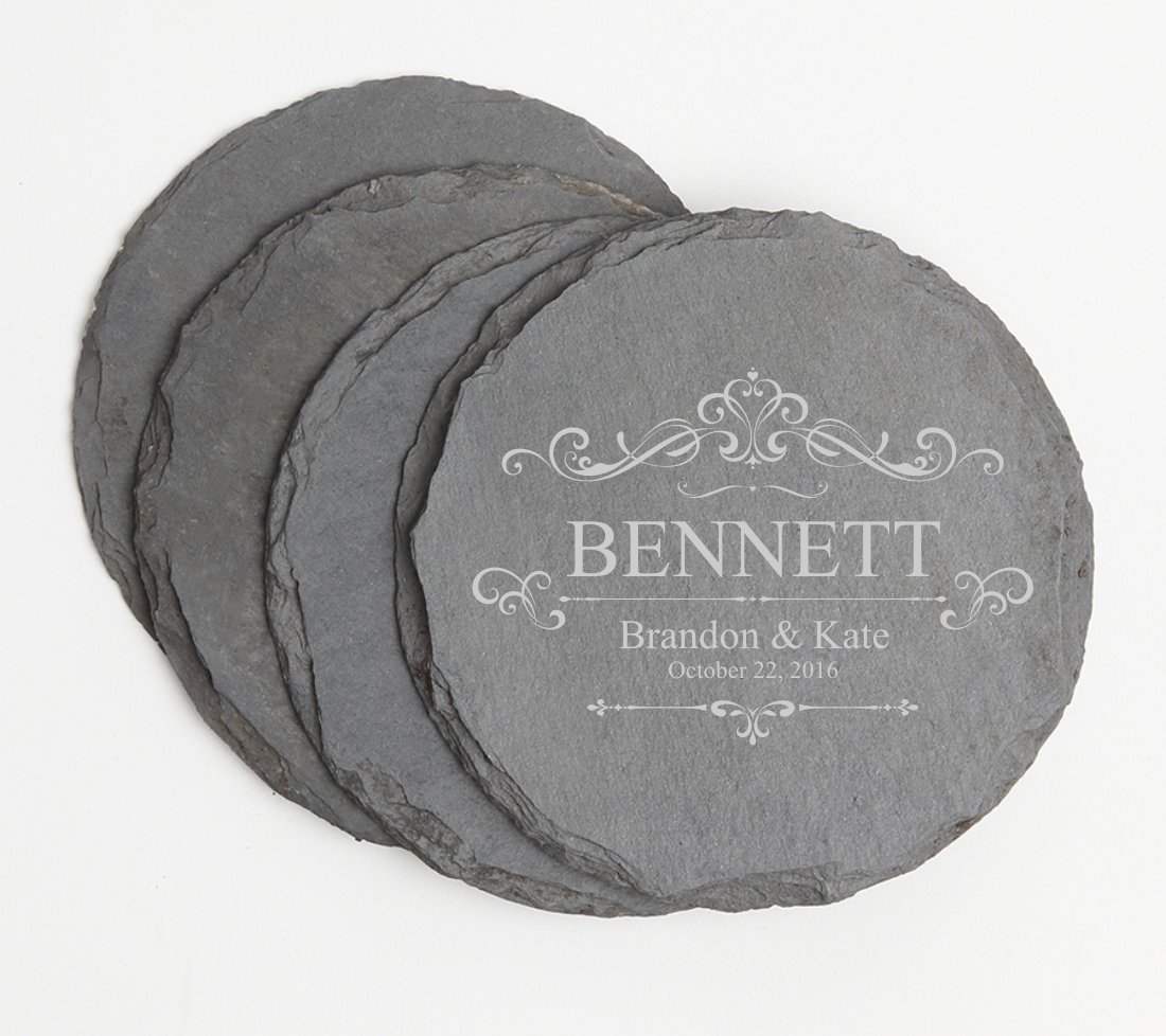 Personalized Slate Coasters Round Engraved Slate Coaster Set DESIGN 35 SCSR-035