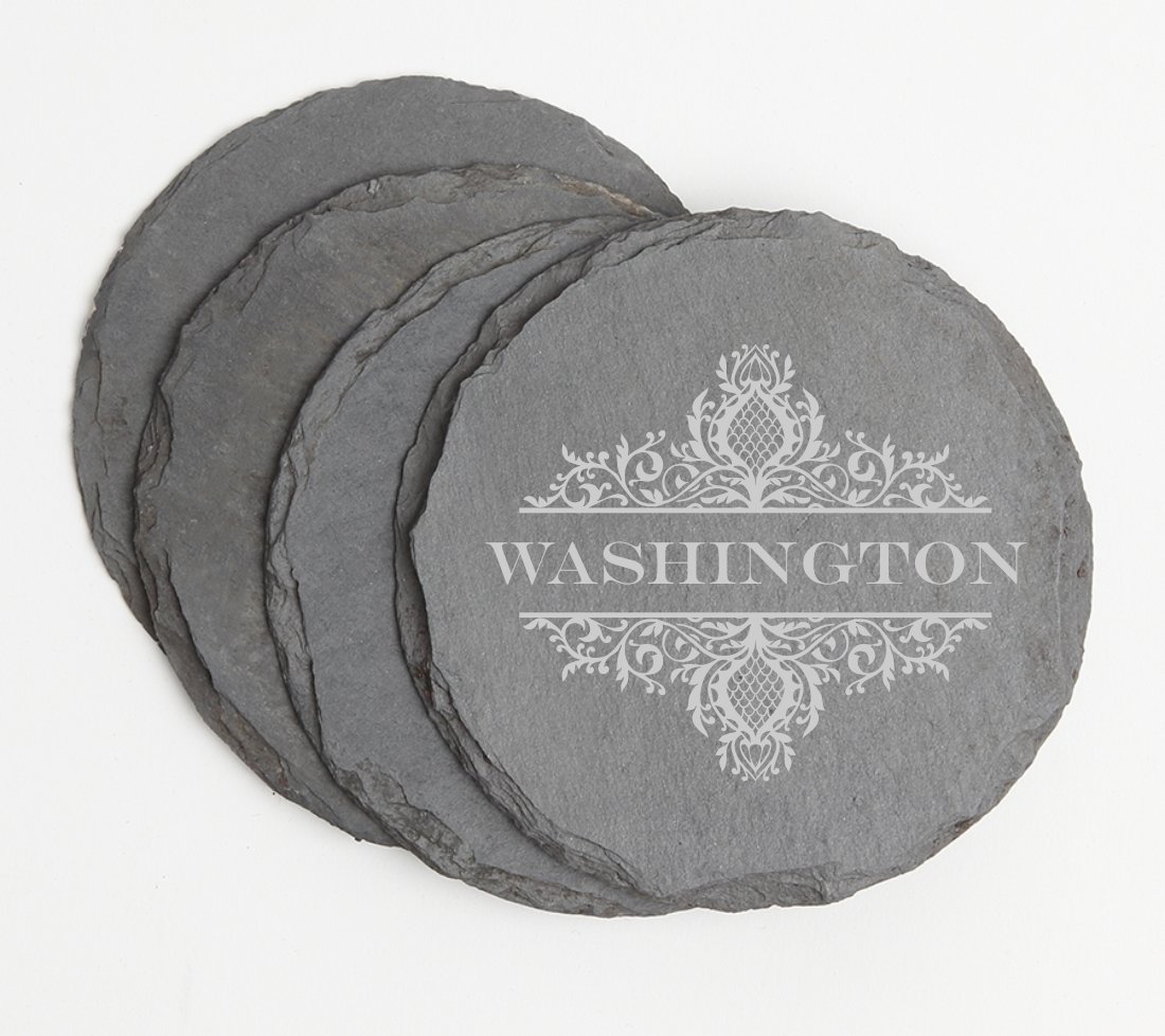 Personalized Slate Coasters Round Engraved Slate Coaster Set DESIGN 36 SCSR-036