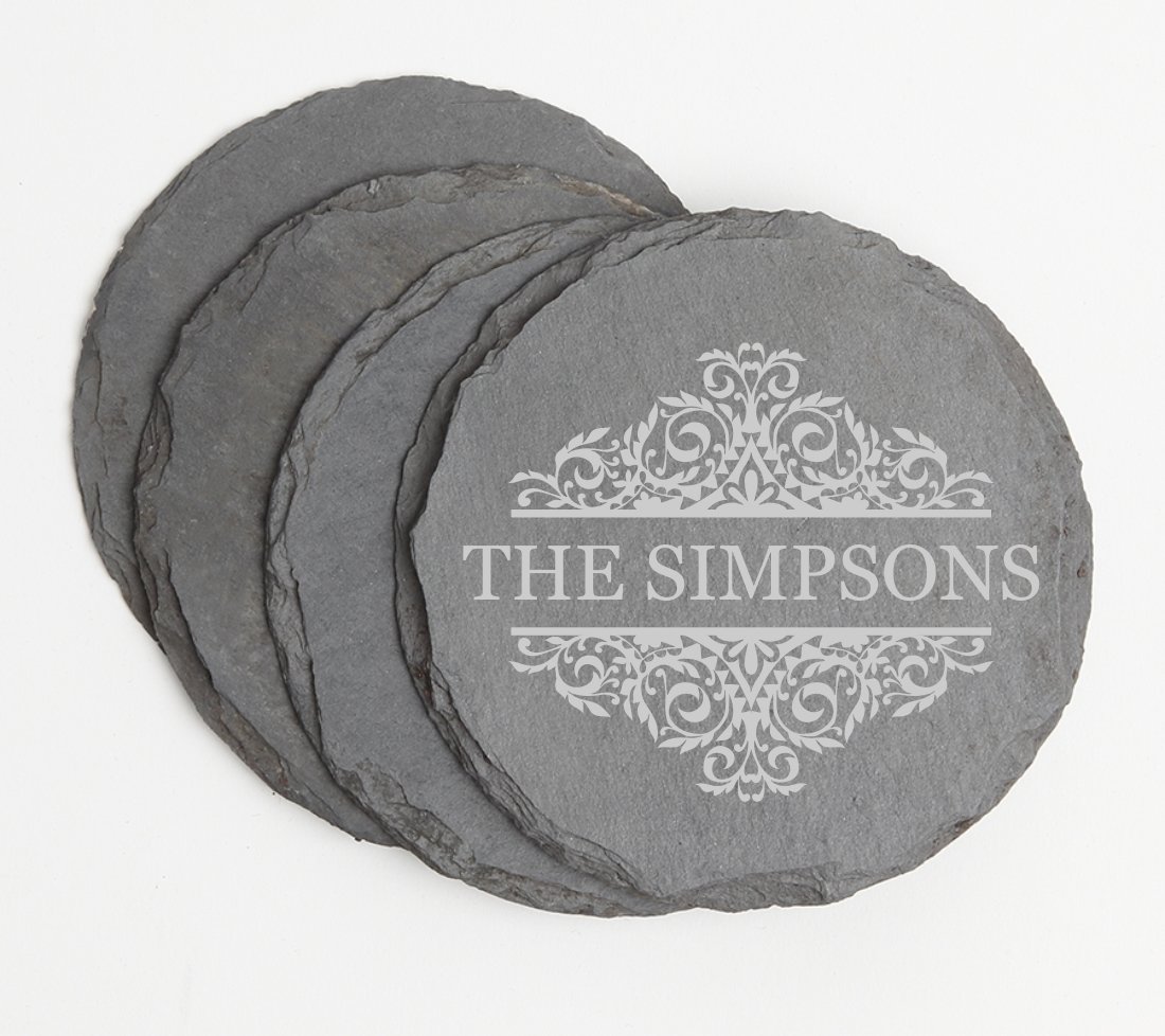 Personalized Slate Coasters Round Engraved Slate Coaster Set DESIGN 39 SCSR-039