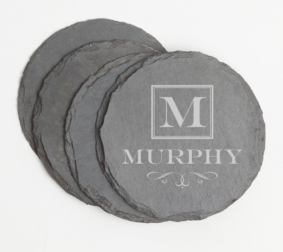 Personalized Slate Coasters Round Engraved Slate Coaster Set DESIGN 41 SCSR-041