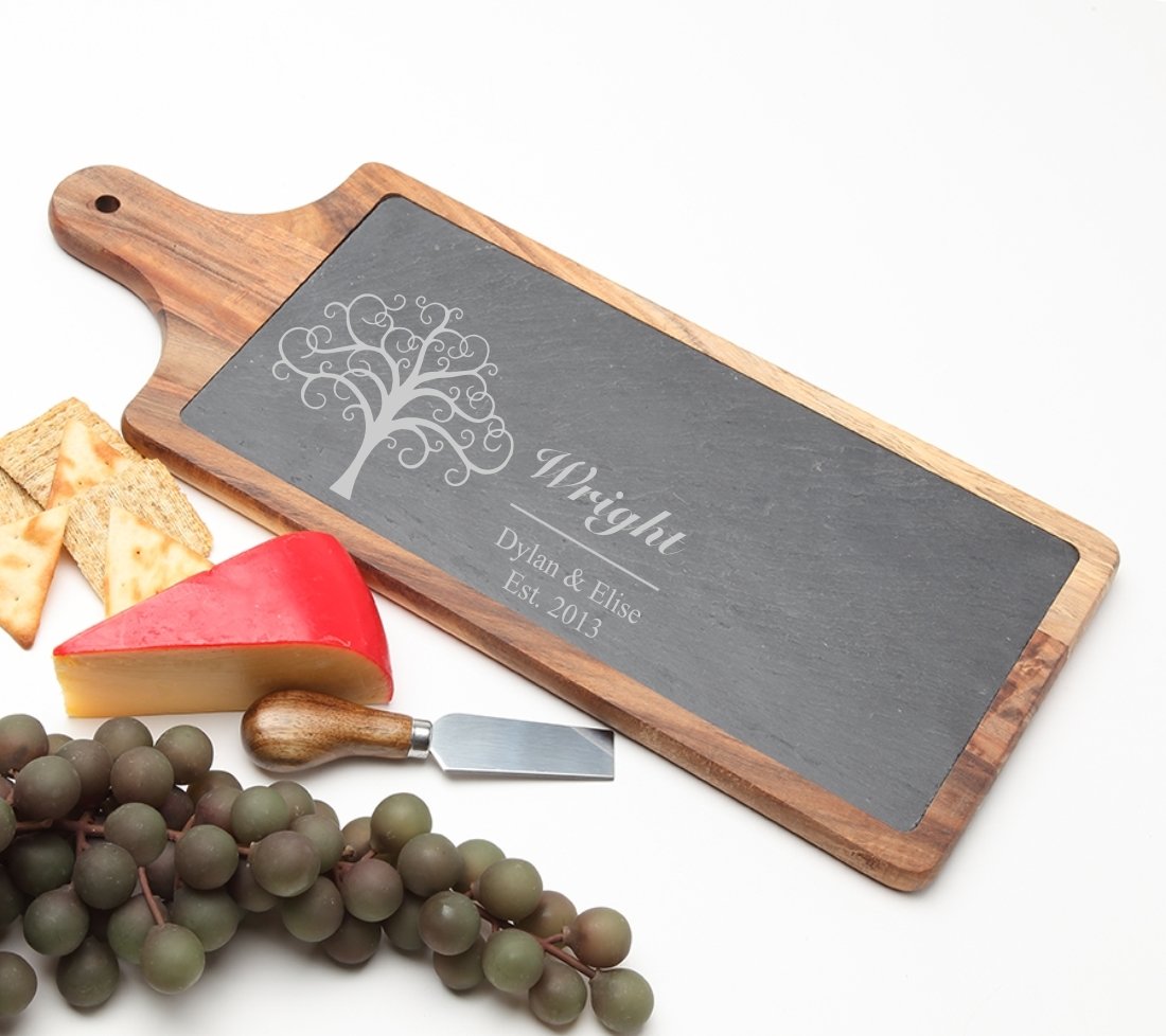 Personalized Cheese Board Slate and Acacia Wood 17 x 7 DESIGN 18 SCBA-018