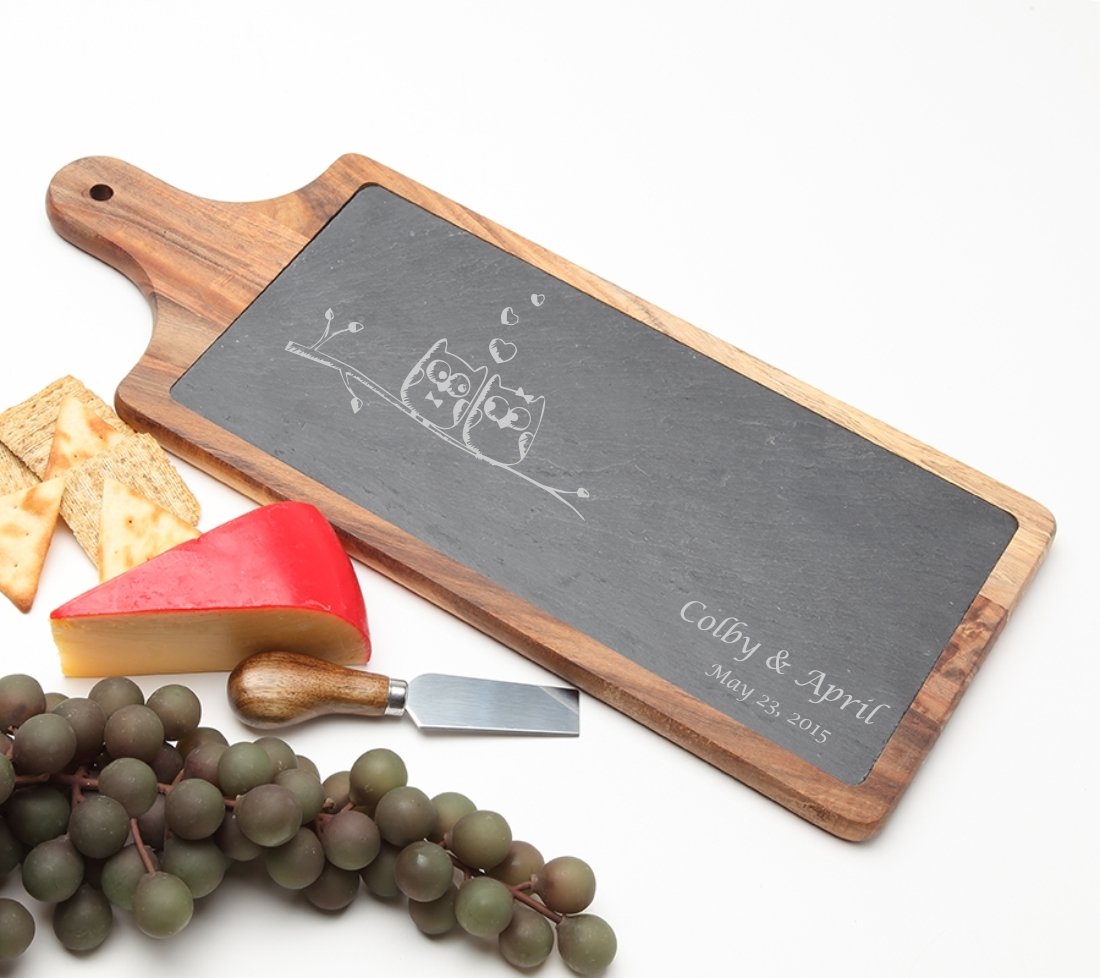 Personalized Cheese Board Slate and Acacia Wood 17 x 7 DESIGN 29 SCBA-029