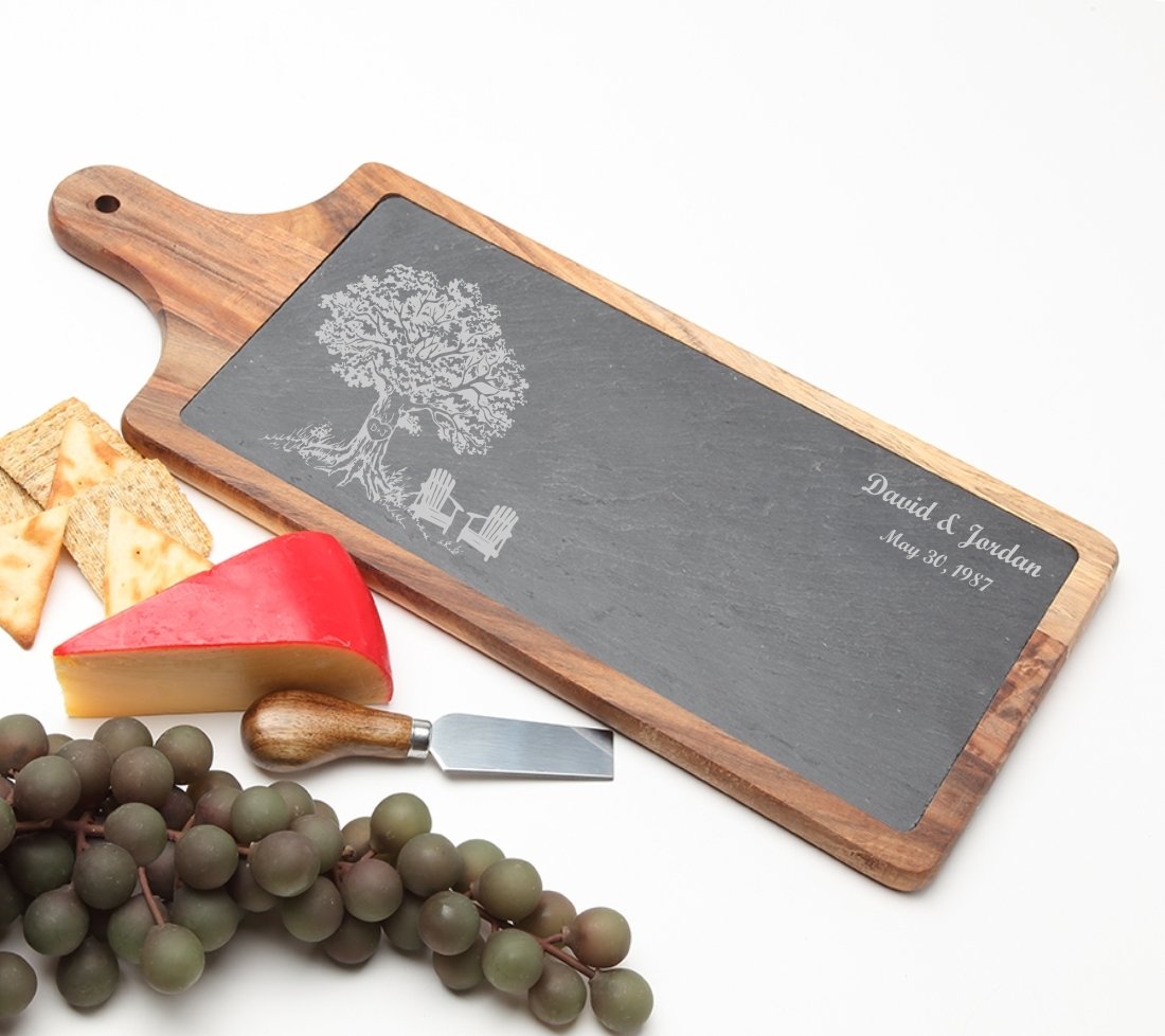 Personalized Cheese Board Slate and Acacia Wood 17 x 7 DESIGN 31 SCBA-031