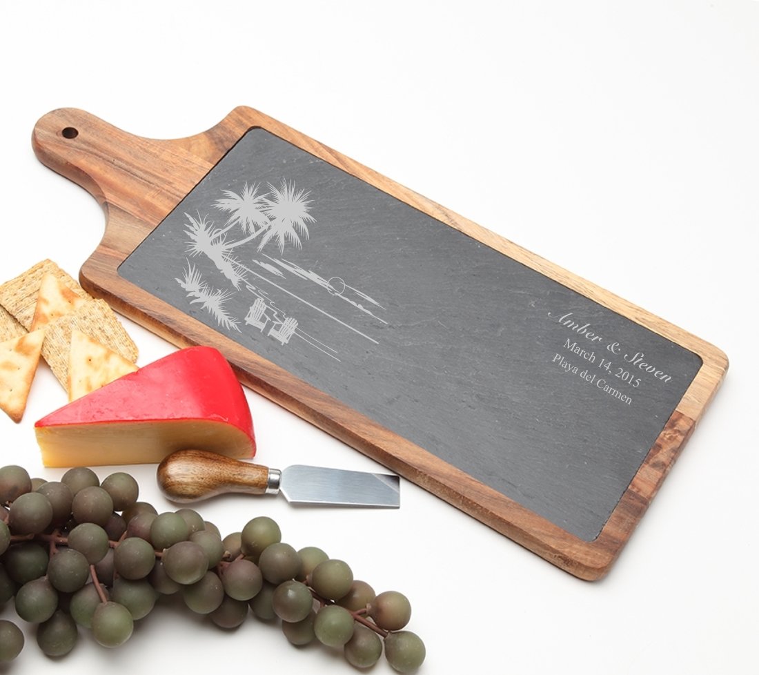 Personalized Cheese Board Slate and Acacia Wood 17 x 7 DESIGN 33 SCBA-033