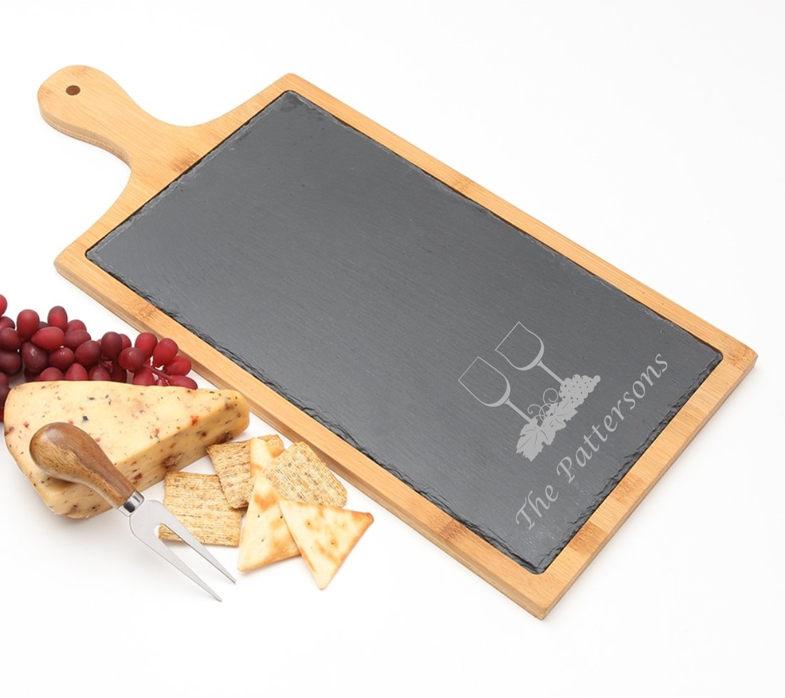 Personalized Cheese Board Slate and Bamboo Wood 19 x 9 DESIGN 5 SCBB-005