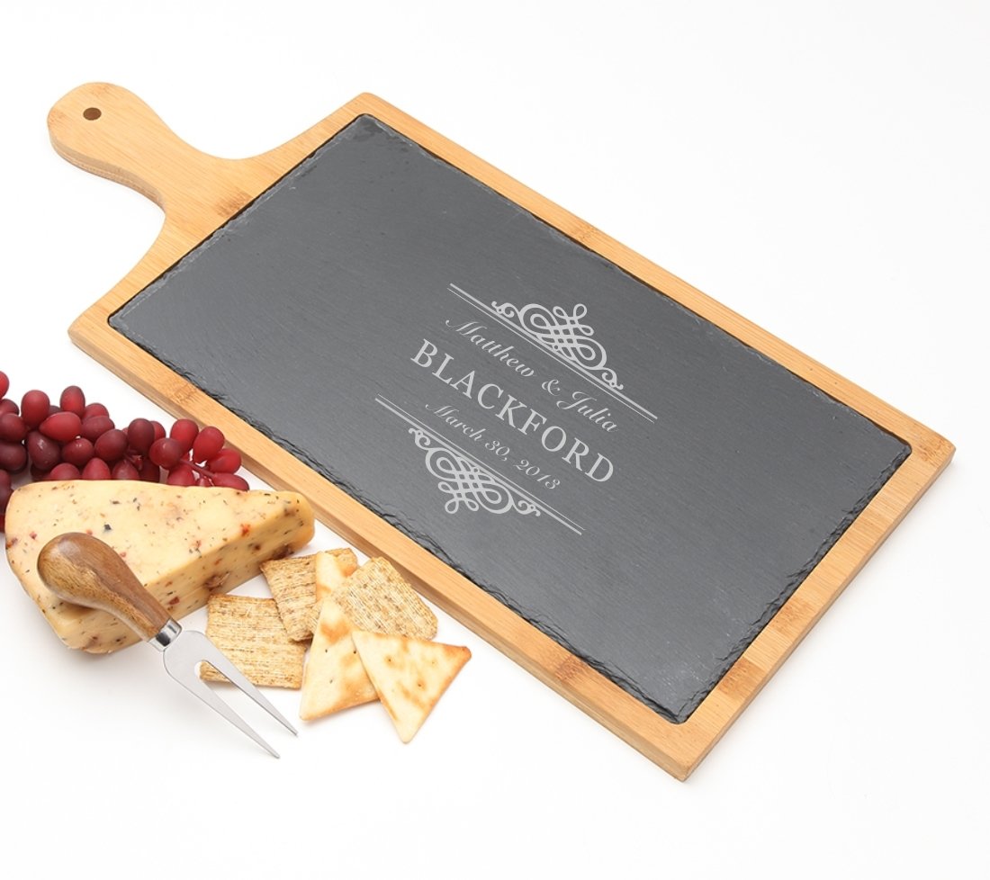Personalized Cheese Board Slate and Bamboo 19 x 9 DESIGN 14 SCBB-014