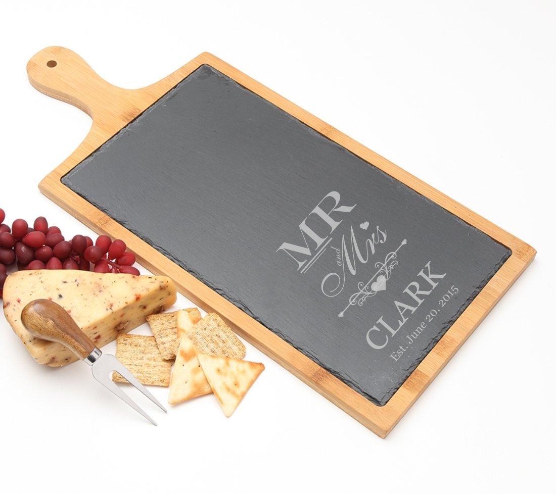 Personalized Cheese Board Slate and Bamboo 19 x 9 DESIGN 21 SCBB-021