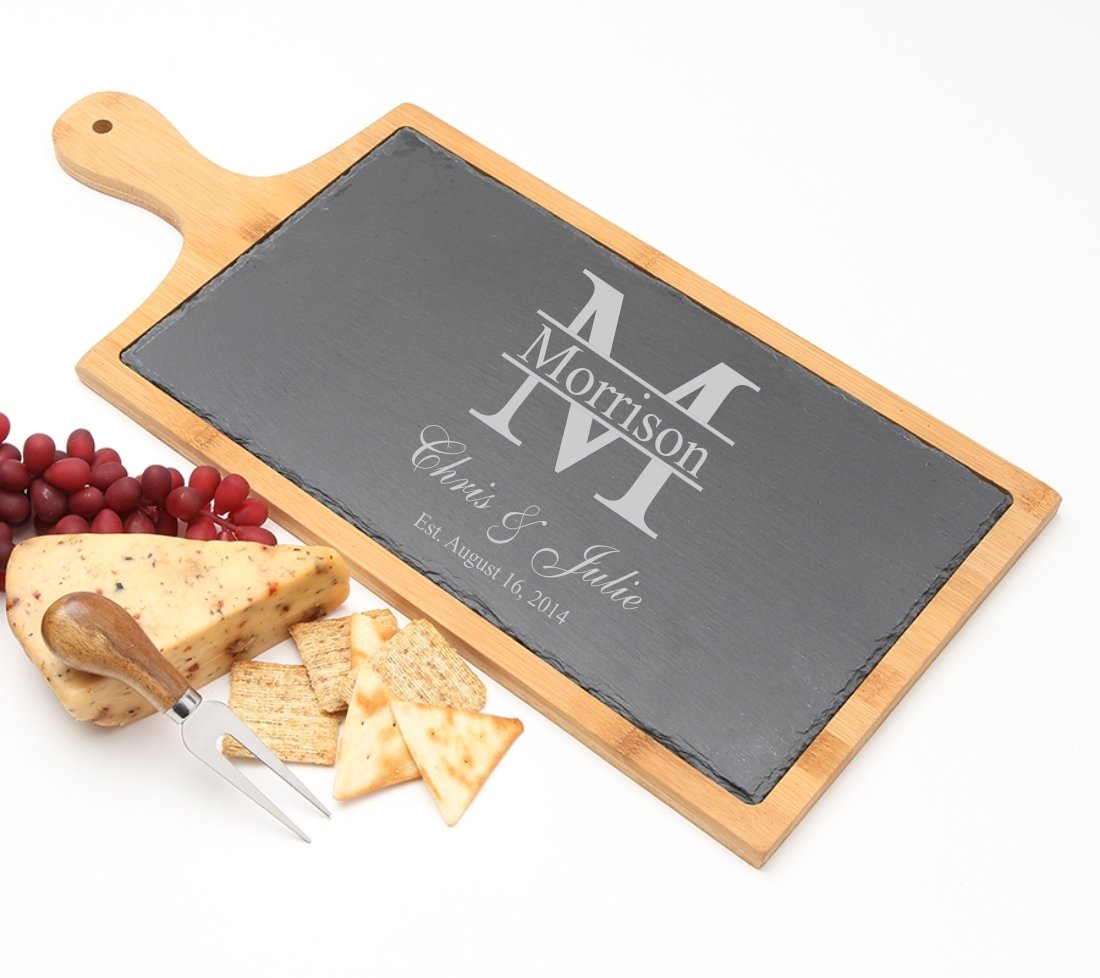 Personalized Cheese Board Slate and Bamboo 19 x 9 DESIGN 24 SCBB-024