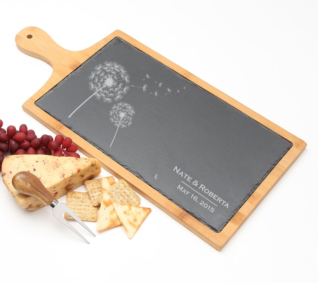 Personalized Cheese Board Slate and Bamboo 19 x 9 DESIGN 28 SCBB-028
