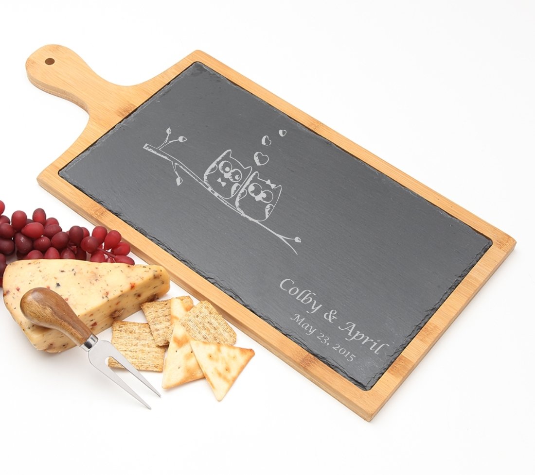 Personalized Cheese Board Slate and Bamboo 19 x 9 DESIGN 29 SCBB-029