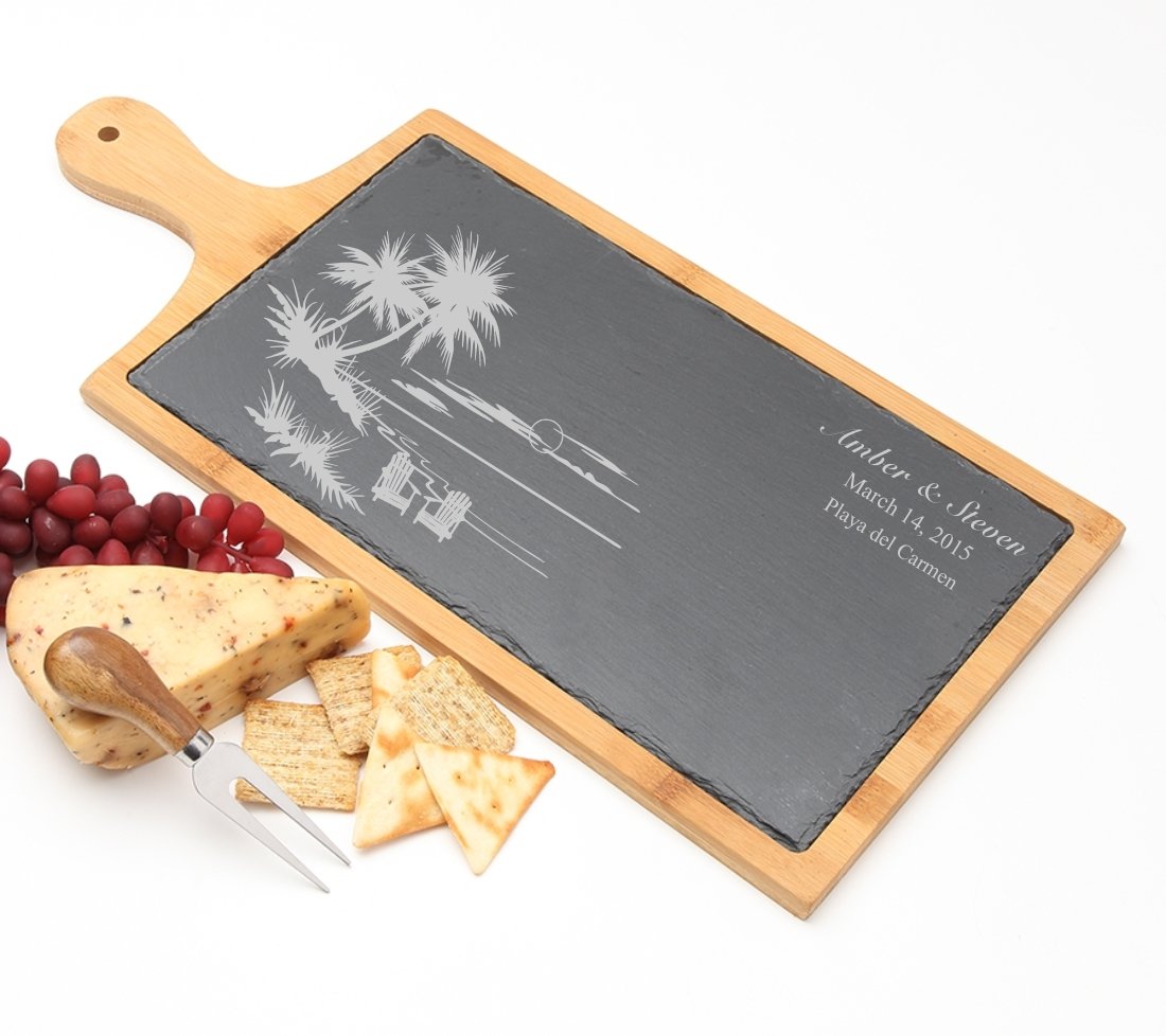 Personalized Cheese Board Slate and Bamboo 19 x 9 DESIGN 33 SCBB-033