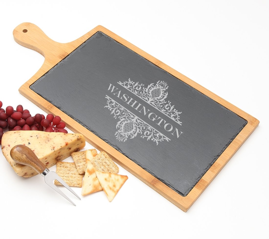 Personalized Cheese Board Slate and Bamboo 19 x 9 DESIGN 36 SCBB-036