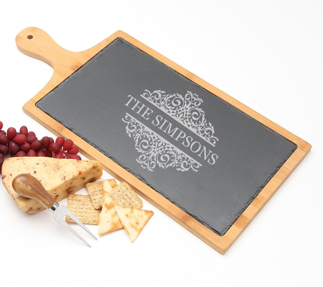 Personalized Cheese Board Slate and Bamboo 19 x 9 DESIGN 39 SCBB-039