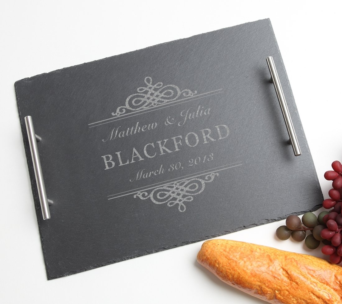 Personalized Slate Serving Tray Stainless 15 x 12 DESIGN 14 SSTS-014
