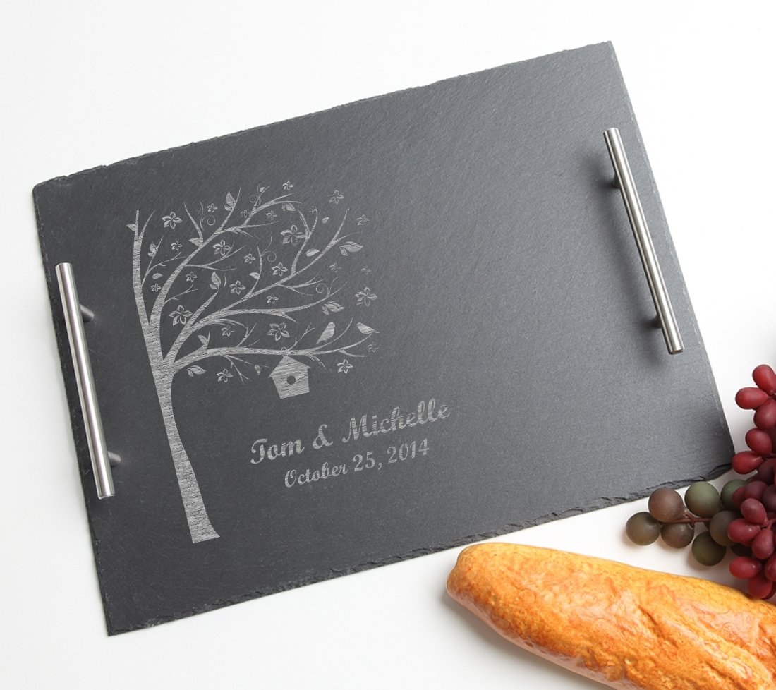 Personalized Slate Serving Tray Stainless 15 x 12 DESIGN 27 SSTS-027