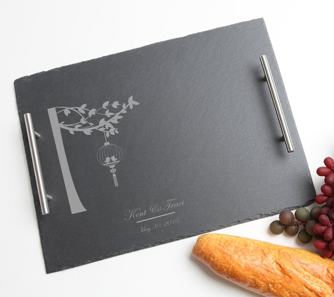 Personalized Slate Serving Tray Stainless 15 x 12 DESIGN 32 SSTS-032