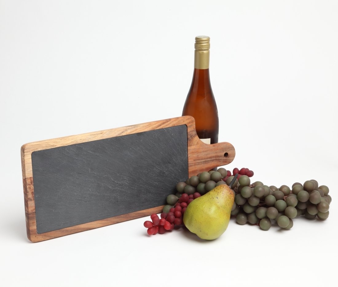 Personalized Acacia Wood and Slate Cheese Board 17 x 7