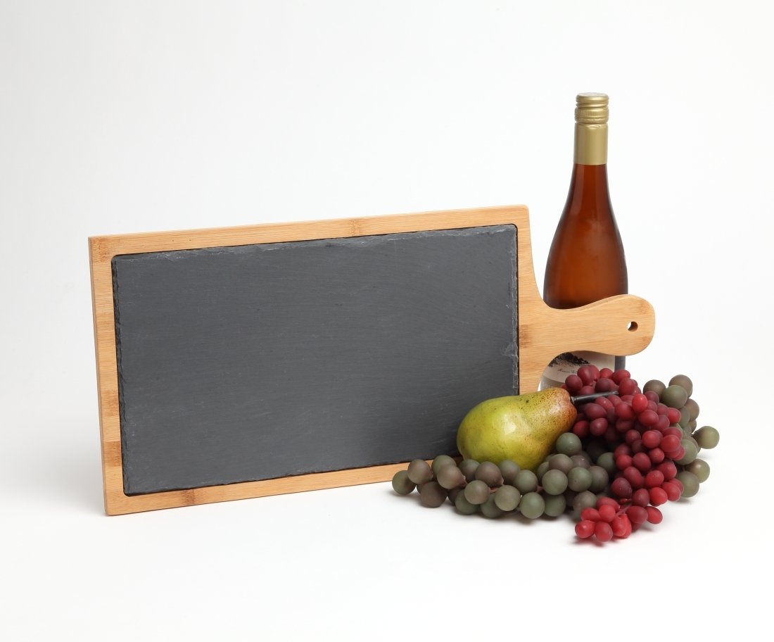 Engraved Cheese Board Slate and Bamboo 19 x 9