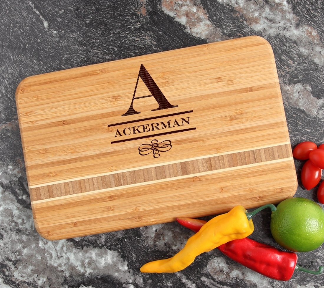 Personalized Bamboo Cutting Board Engraved 12 x 8 DESIGN 12 CBE-012