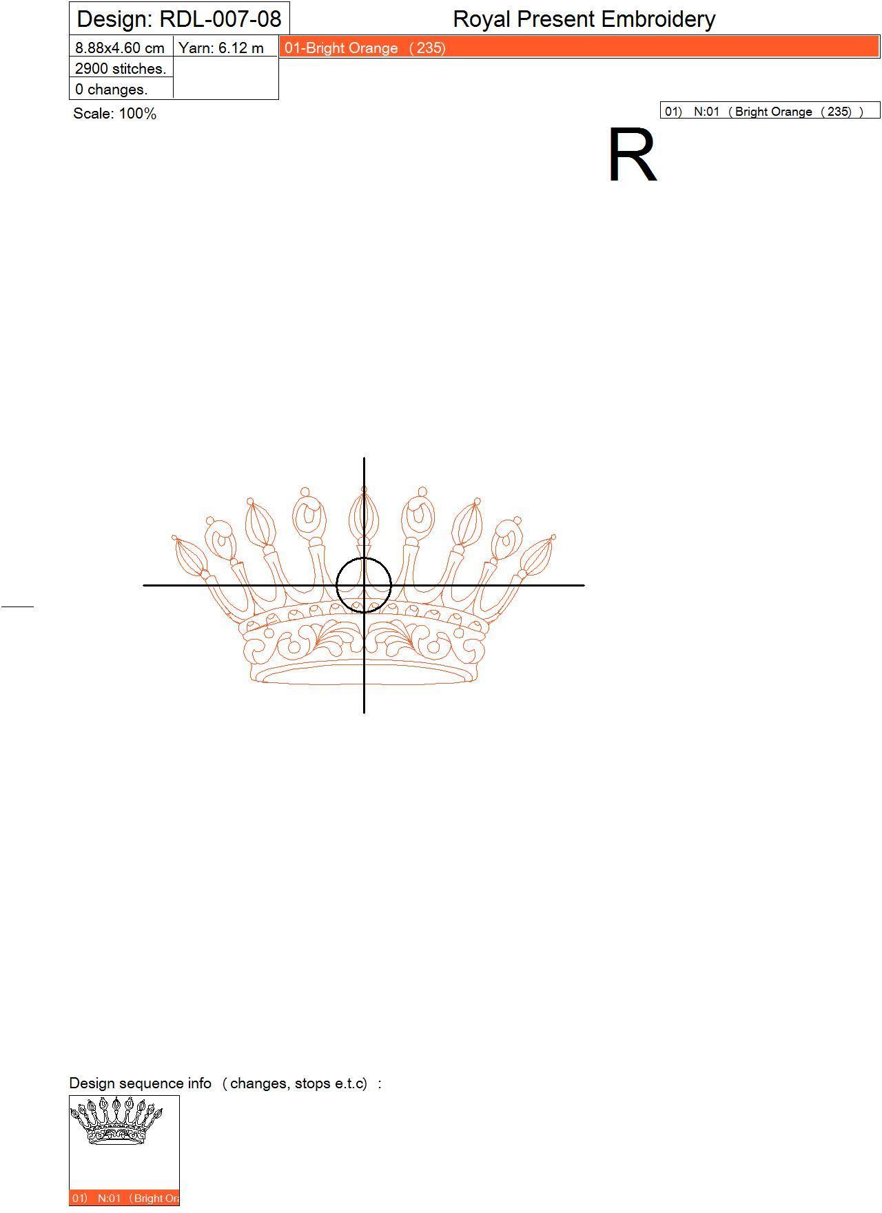 Дизайн машинной вышивки Корона в стиле REDWORK