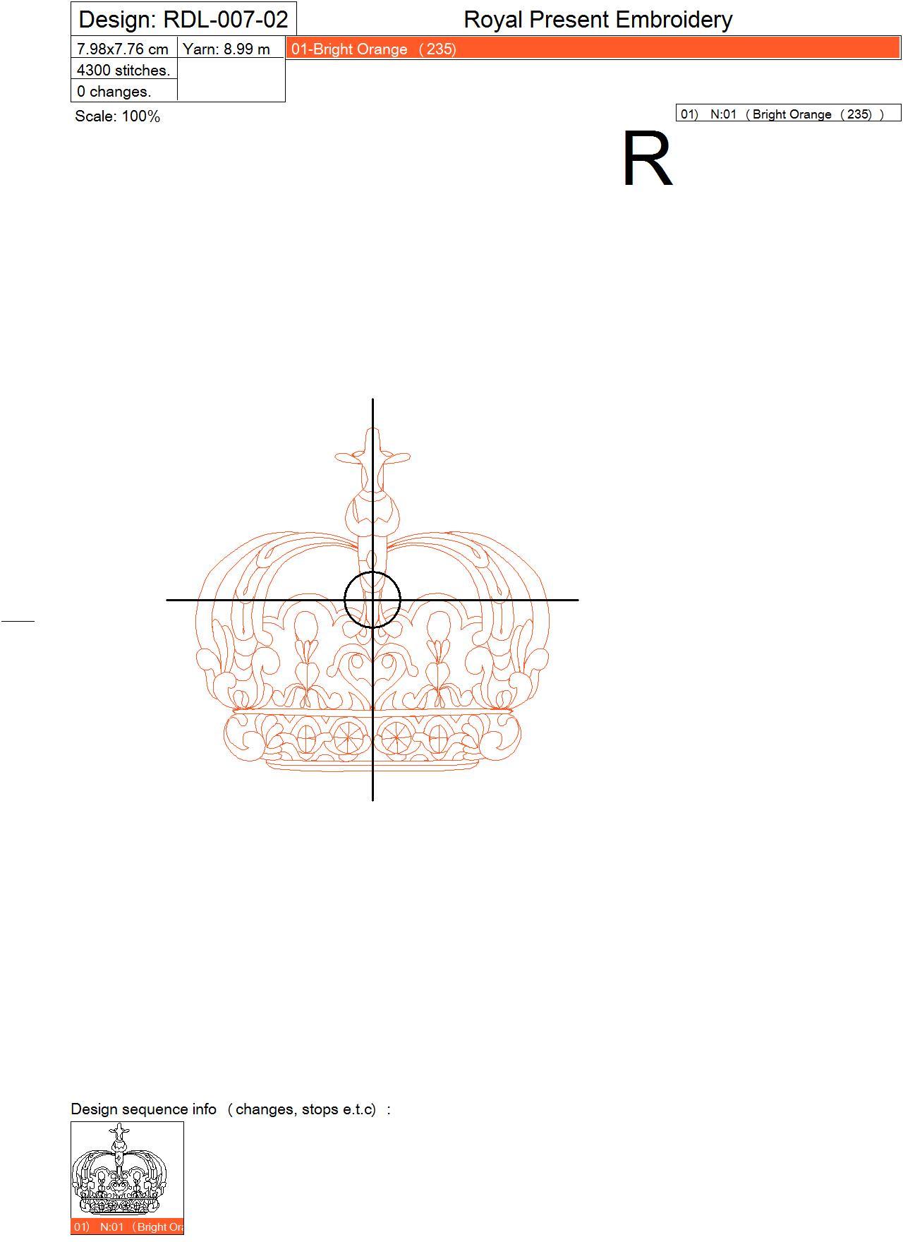 Дизайн машинной вышивки в стиле REDWORK Корона №2
