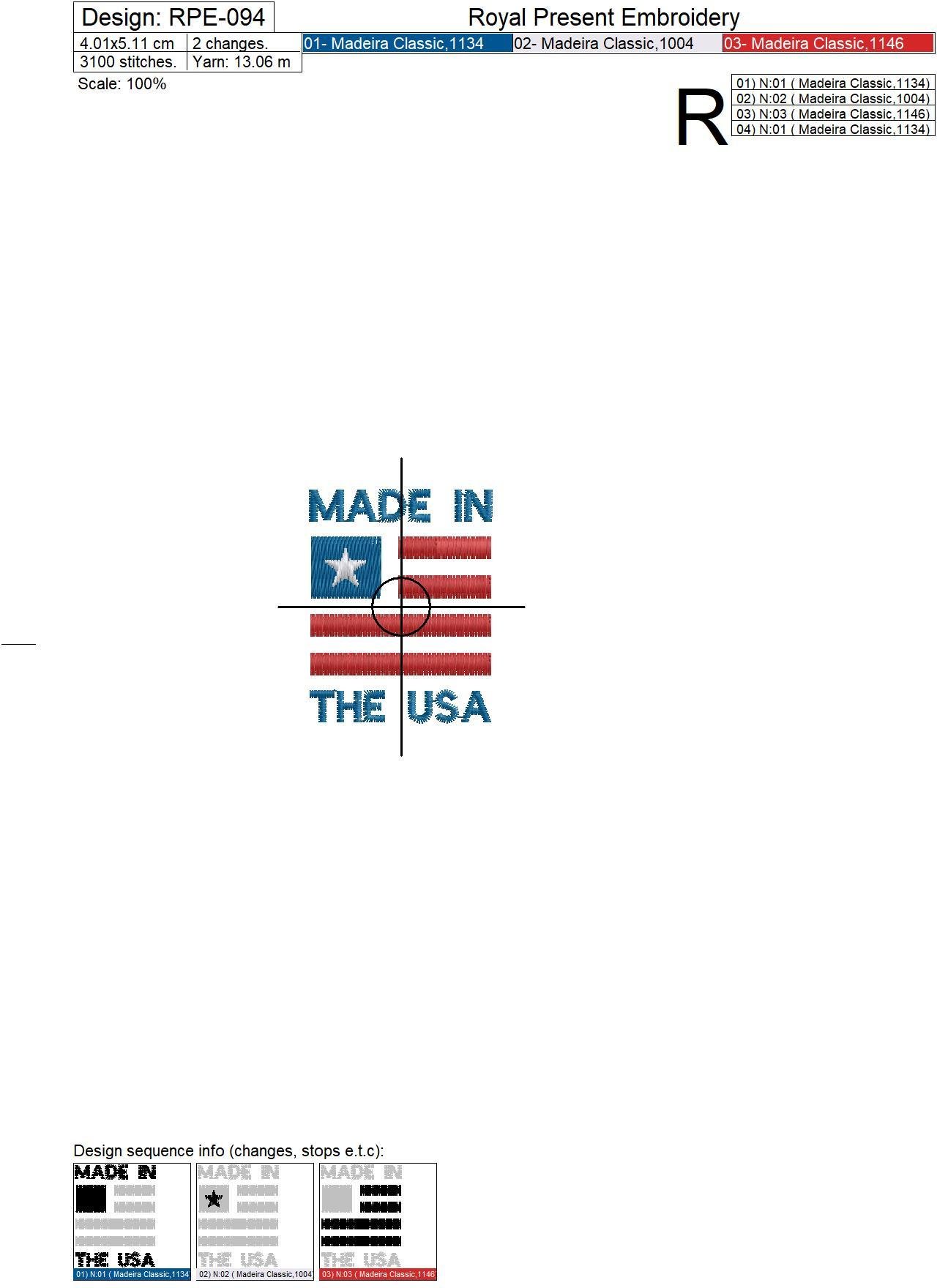 Бесплатный дизайн машинной вышивки Надпись Сделано в США