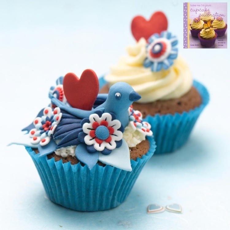 Paisley shapes used as leaves - Blue bird cupcake from Lindy Smith's 'Bake me I'm yours...cupcake' book