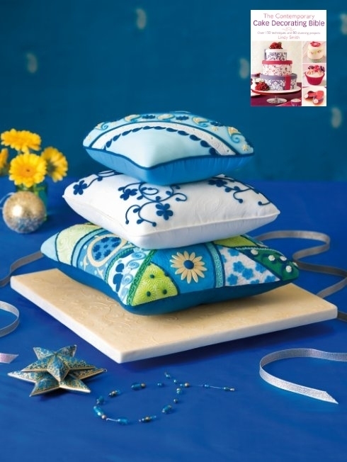 Stacked cushion cake by Lindy Smith from her 'Contemporary Cake Decorating Bible' book