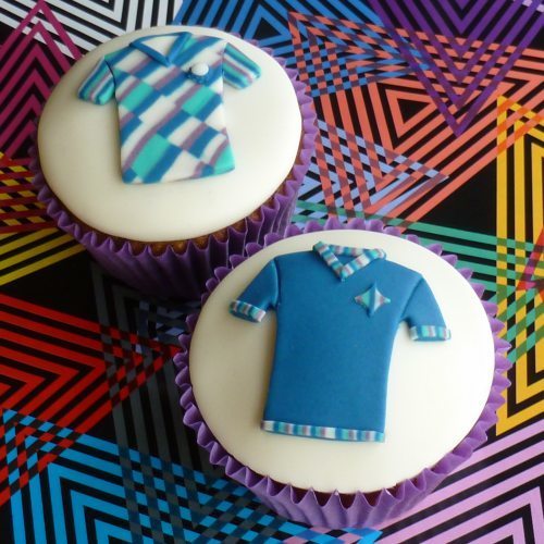 Tee-shirts on cupcakes created with Lindy's shirt sugarcraft cutter