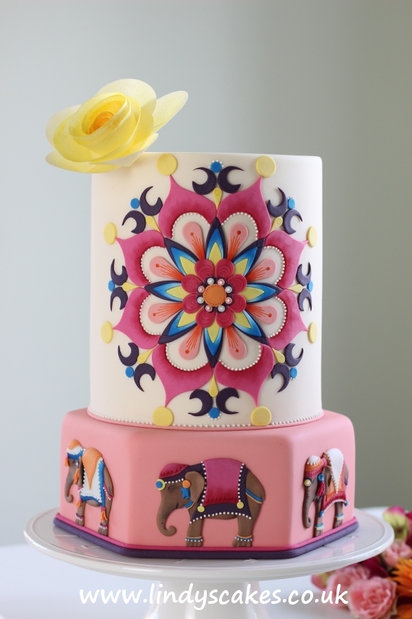 Lindy Smith's colourful Mandala cake with Asian elephant decorative detail